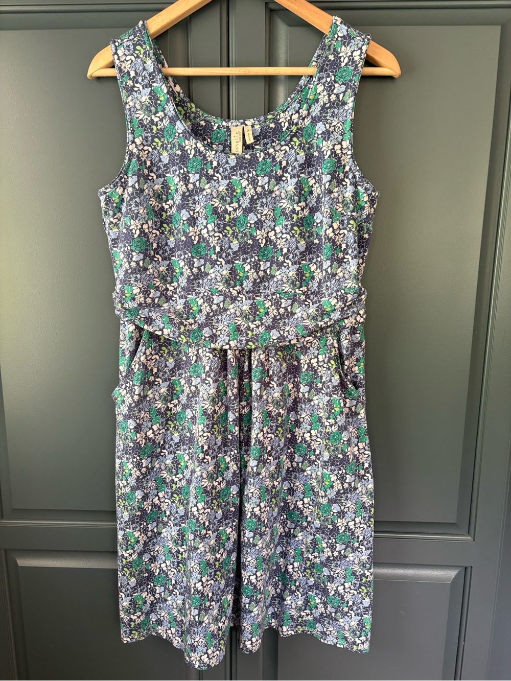 sahalie Navy Floral Tee with Green and Light Blue Blooms
